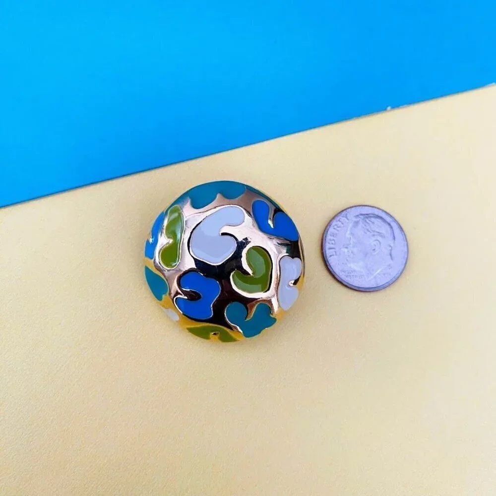 Vintage Round Enamel Colorful Clip On Earrings Abstract
